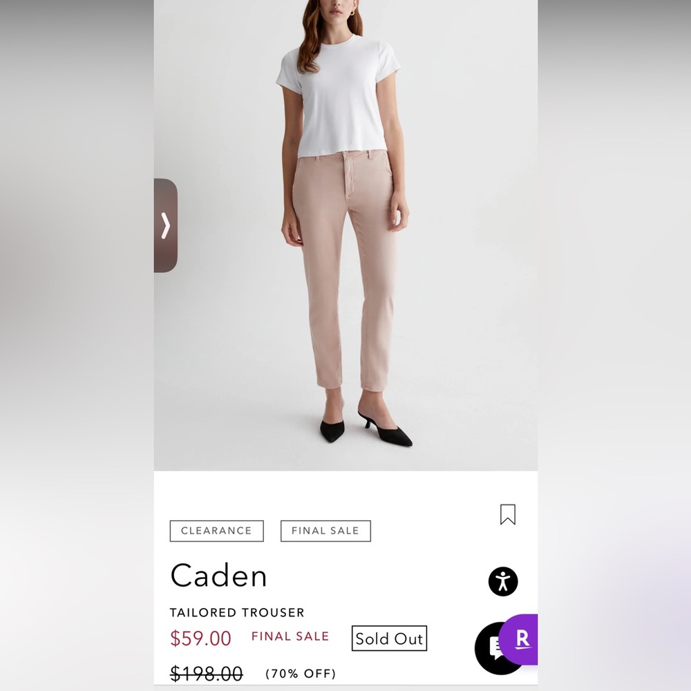 AG Adriano Goldschmied Caden Tailored Trousers in Sulfur Rose Cloud Size 25R